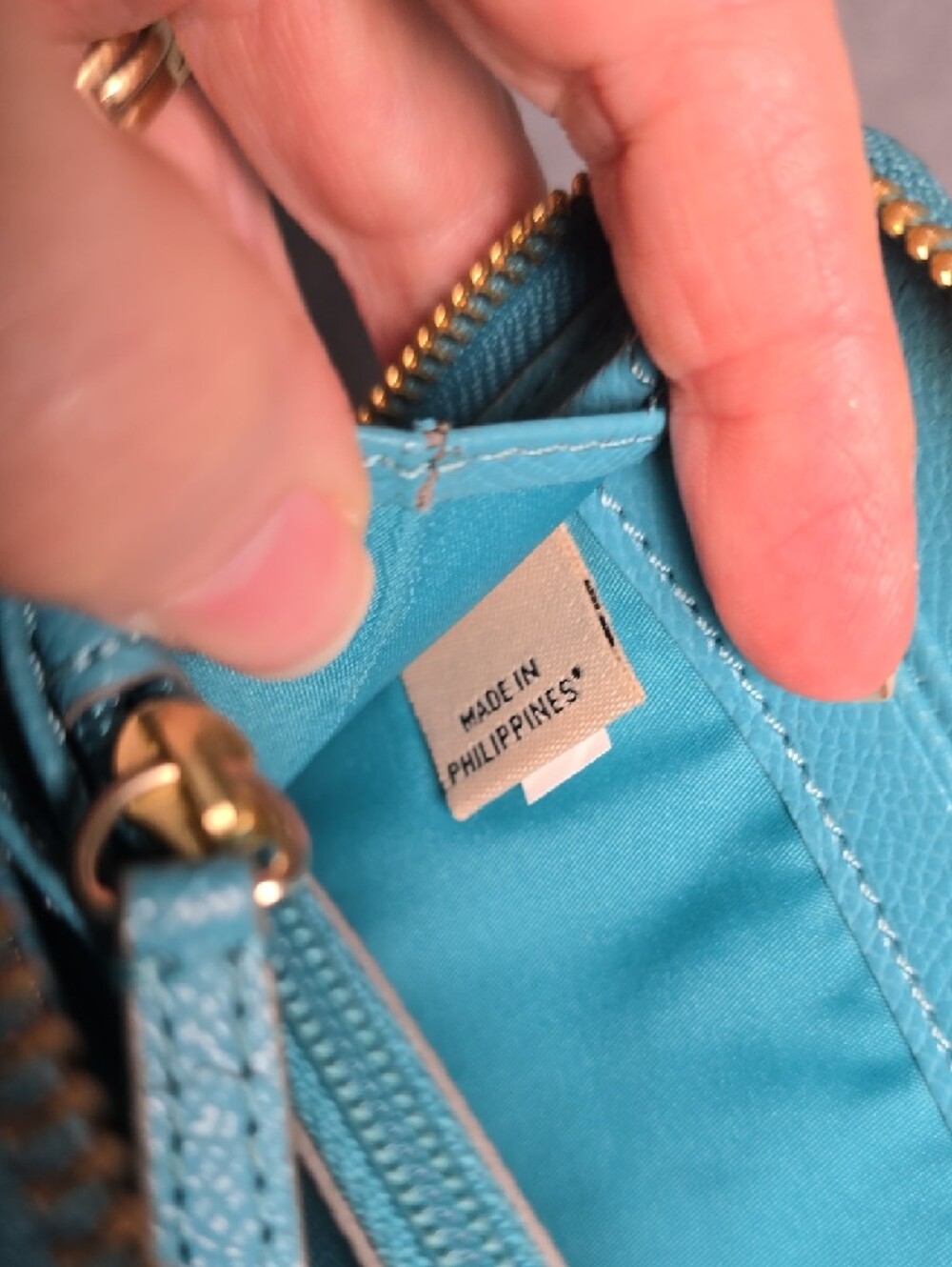 Coach Accordion Zip Wallet Cadet Blue with Gold Studs - Picture 9 of 16
